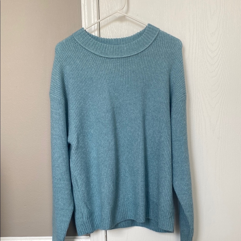 NWT American Eagle Outfitters Teal Blue Crew Neck Knit Long Sleeve Sweater